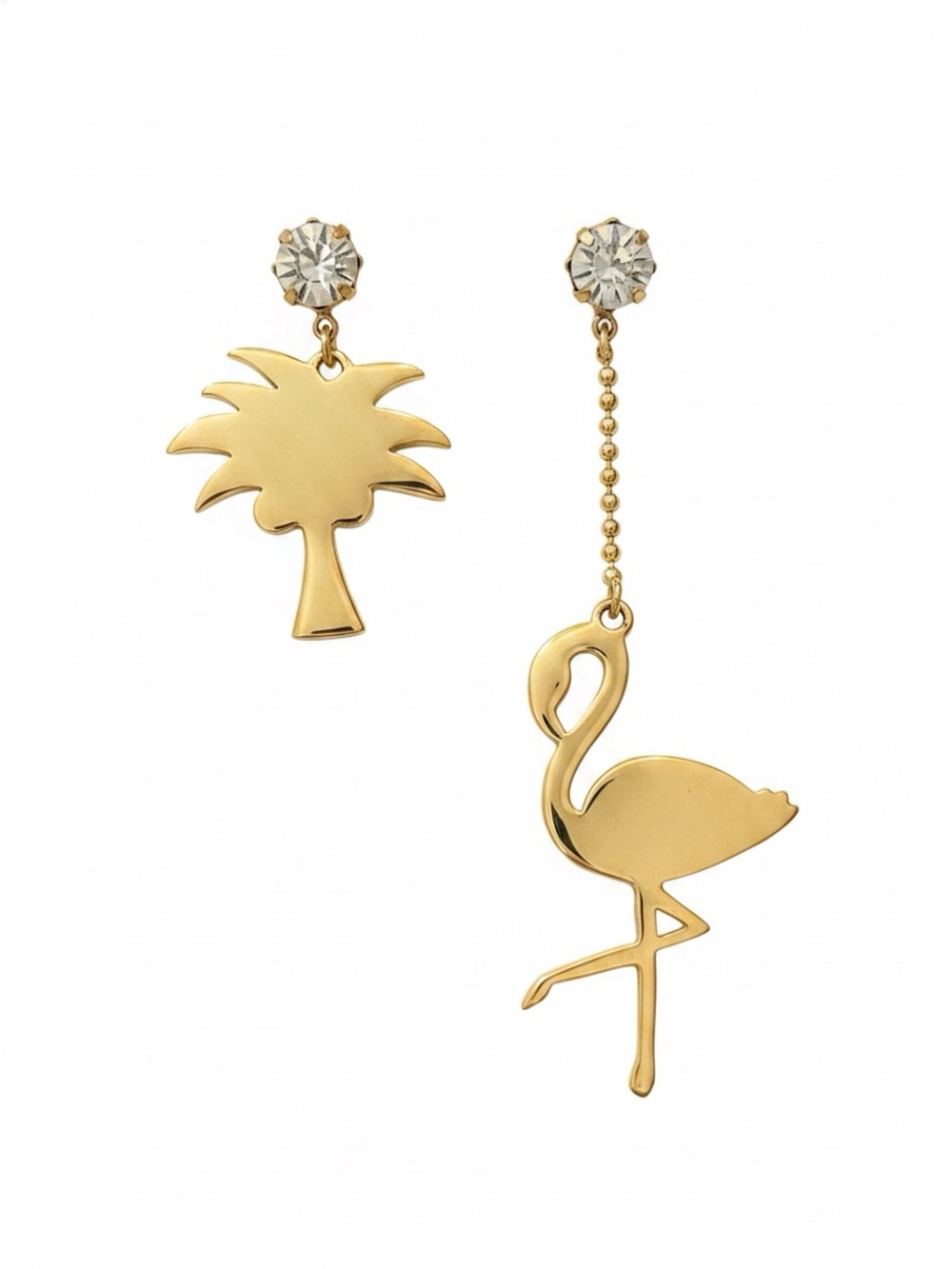 Betsey Johnson Flamingo/Palm Tree Rhinestone Drop Earrings